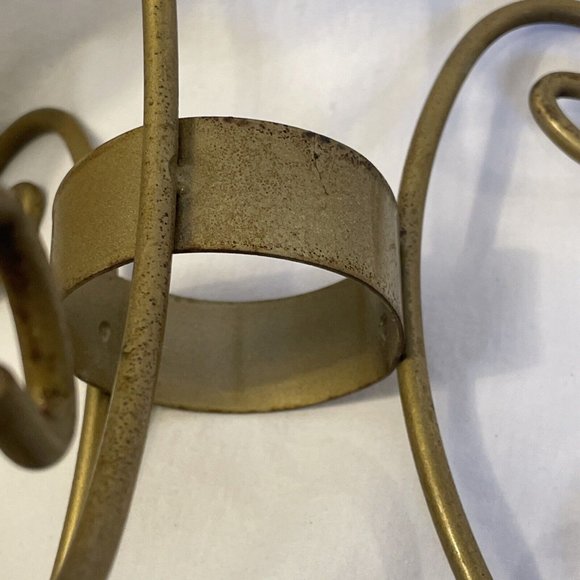 Indiana Glass Scroll Candle Holder Set. Crystal Glass With Metal Gold Support 6" - Picture 7 of 9